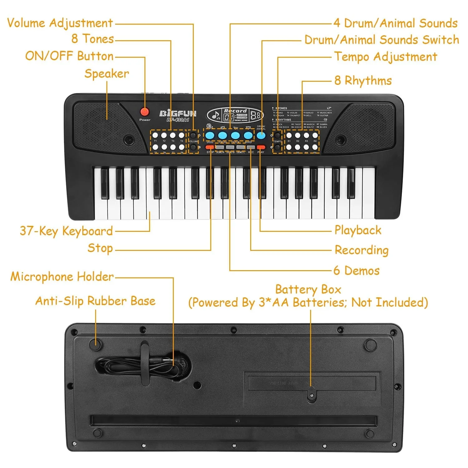 37 Keys Digital Music Electronic Keyboard Instrument with Microphone