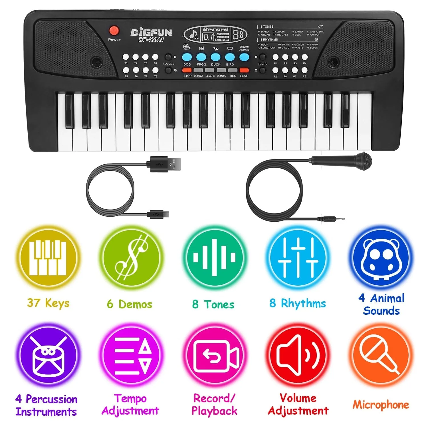 37 Keys Digital Music Electronic Keyboard Instrument with Microphone