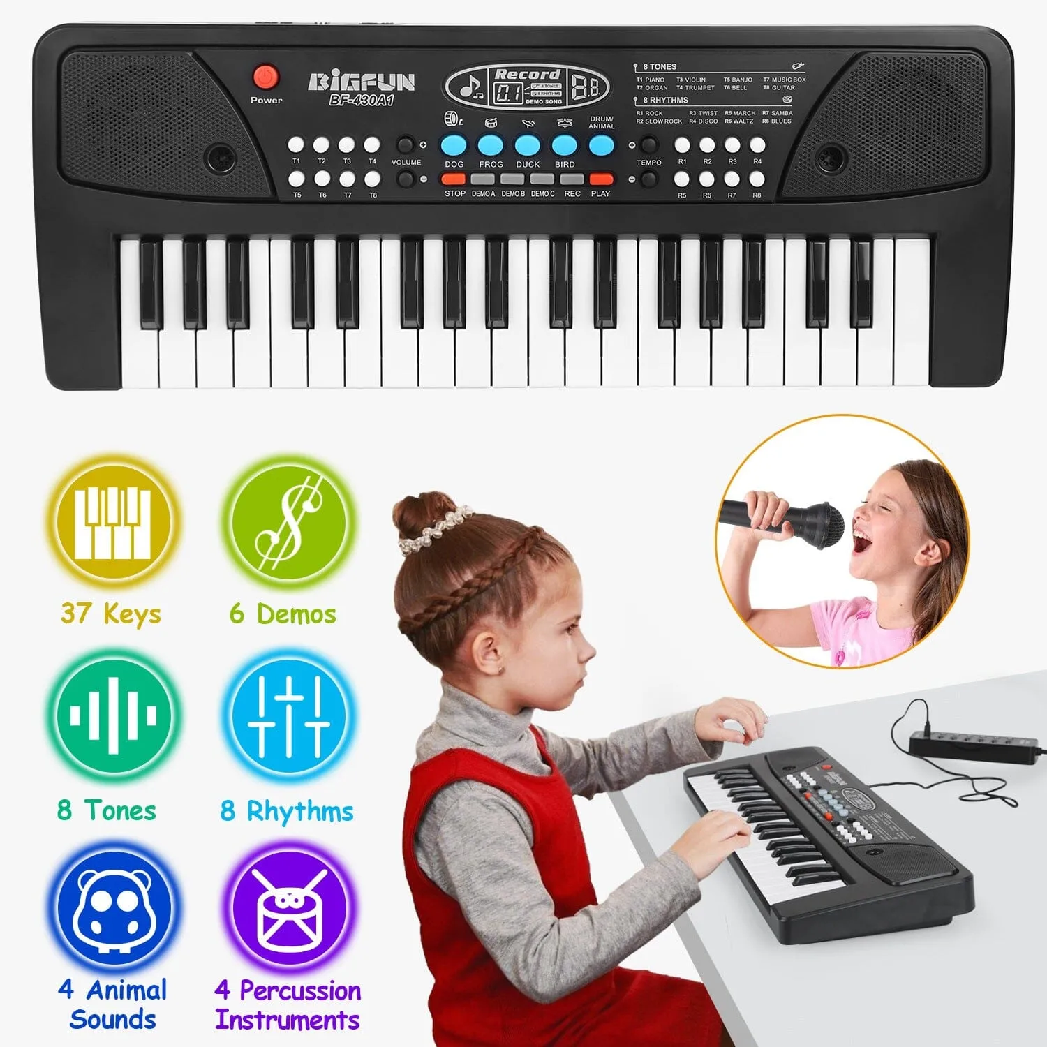 37 Keys Digital Music Electronic Keyboard Instrument with Microphone