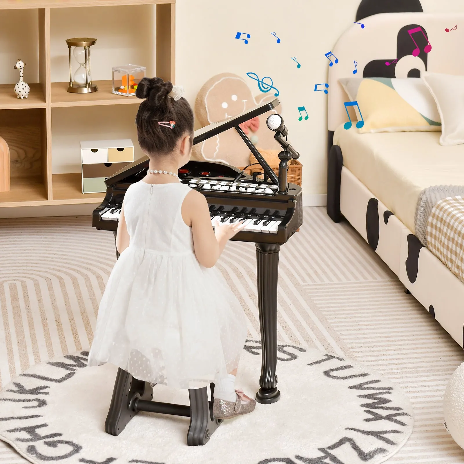 37 Keys Kids Piano Keyboard with Stool and Piano Lid-Black