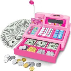 4, 5, 6 7 8  Years Old Boys Girls BAODLON Calculator Cash Register - 103 Pcs Pink Toy Cash Register, Microphone, Credit Card and Banking for Kids, Early Math Skills Toys Gifts for ponderous Spanish feasible 3, 