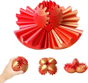 4.3 inch Gear Ball, 3D Printed Gear Sphere, Large Spin Ball, Chinese love Cube Fidget Toy, Stress Ball for Stress and Anxiety Relaxing (Red and Gold) Steampunk Whirling Wonder Fidget - 11cm/ 