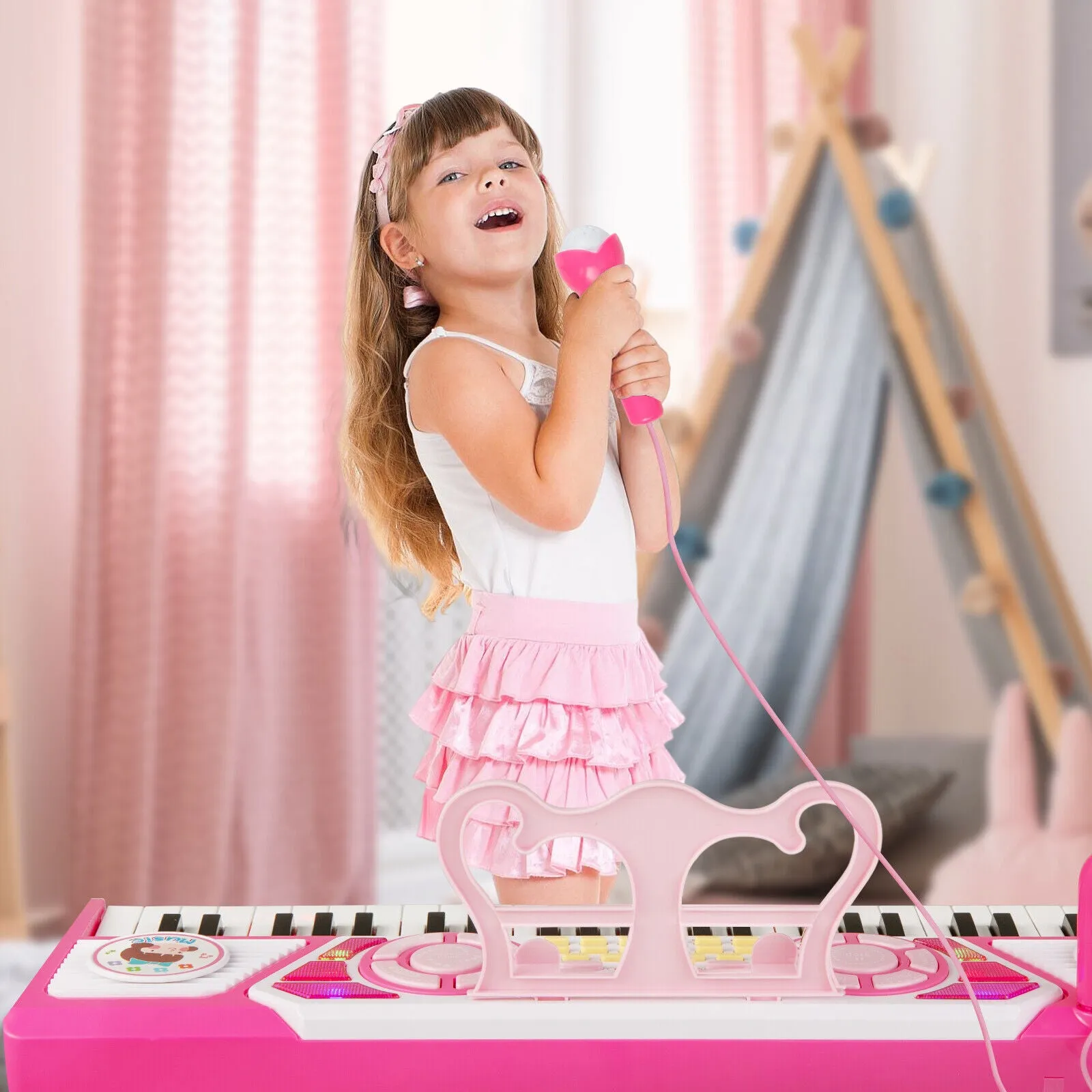 49 Keys Kids Piano Keyboard for Kids 3 -Pink