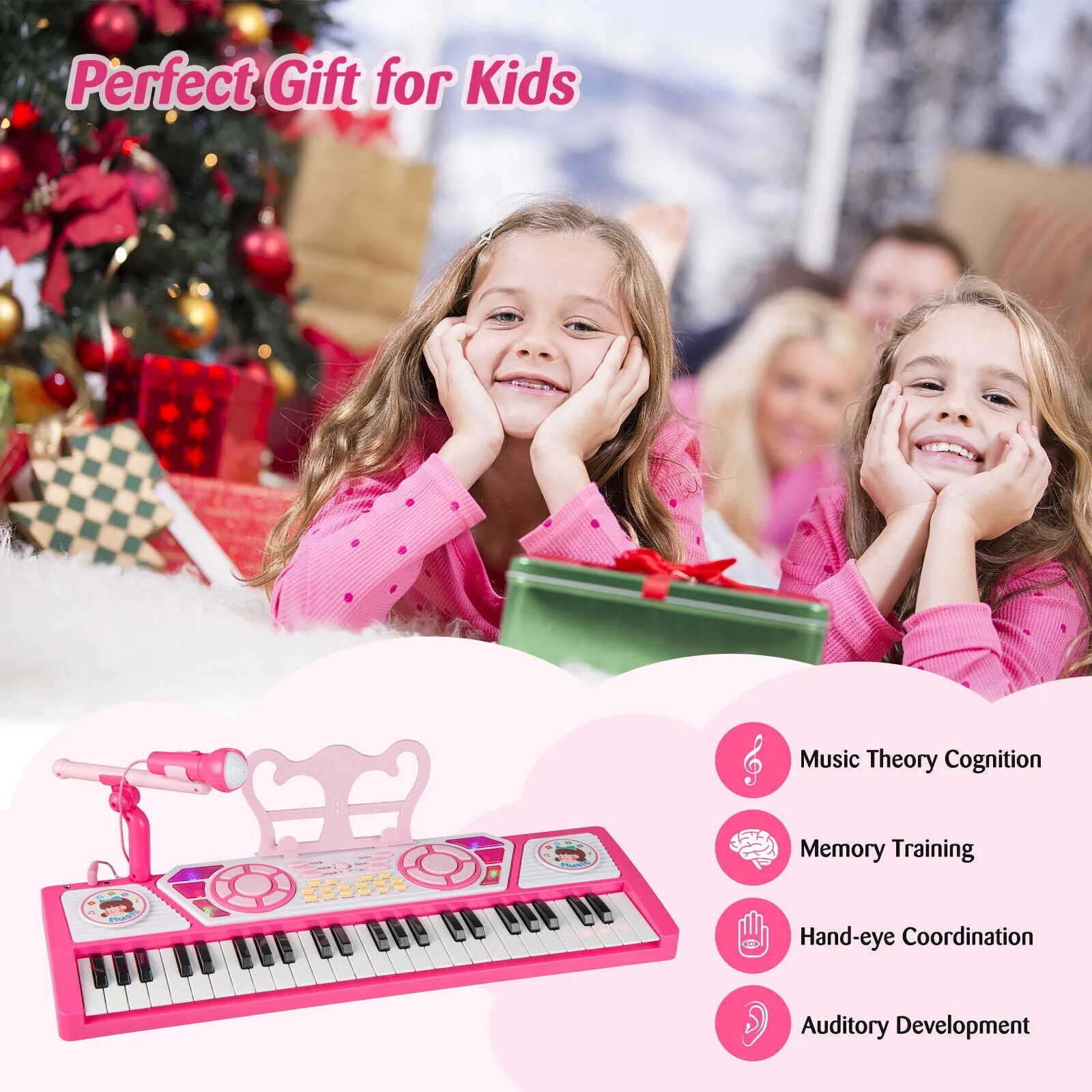 49 Keys Kids Piano Keyboard for Kids 3 -Pink
