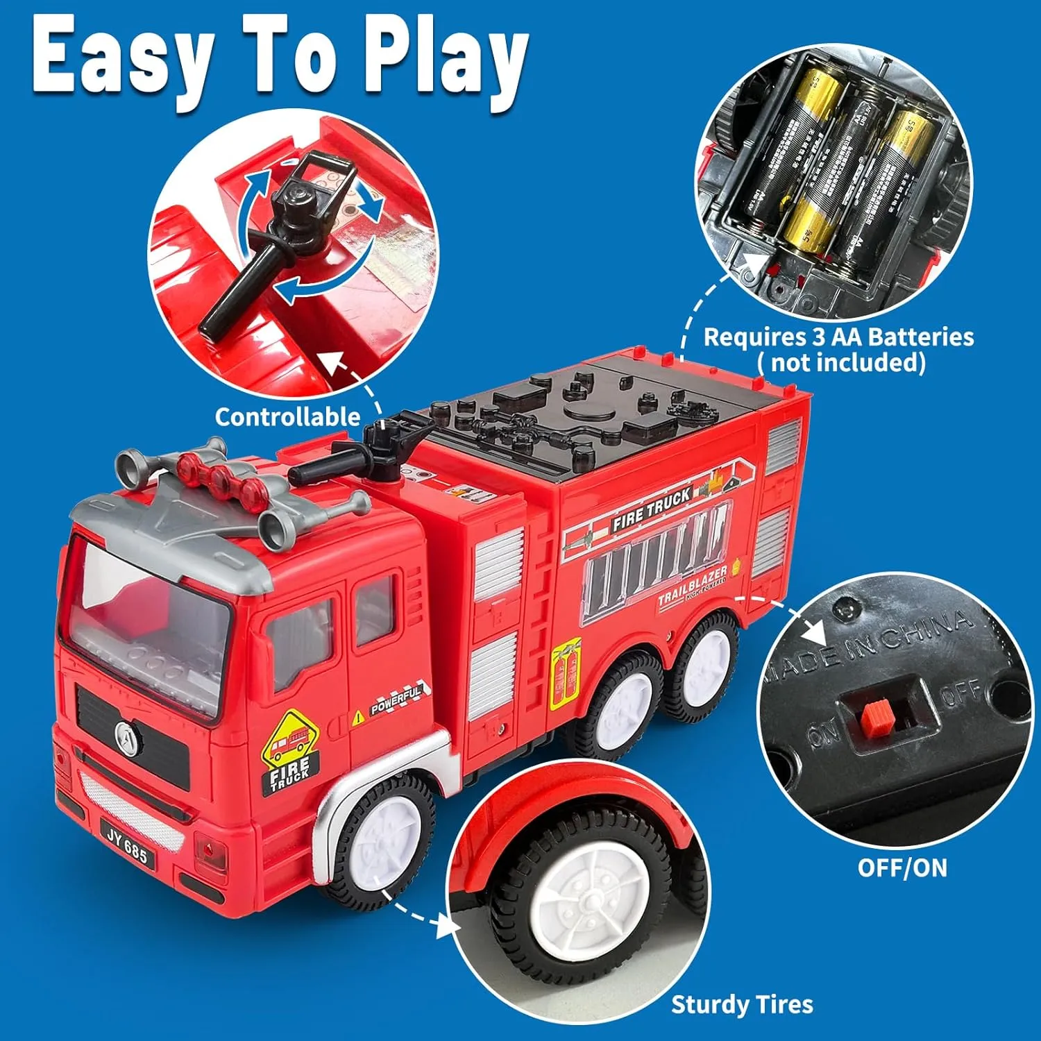 4D Lights & Real Firetruck Siren Sound - Automatic Bump democracy remote successor perhaps Go Technology Large Fire Trucks for Toddlers 3-5, Toy Trucks for Toddlers Boys 3 4 5 Birthday Gifts, Kids' Play Truck with 