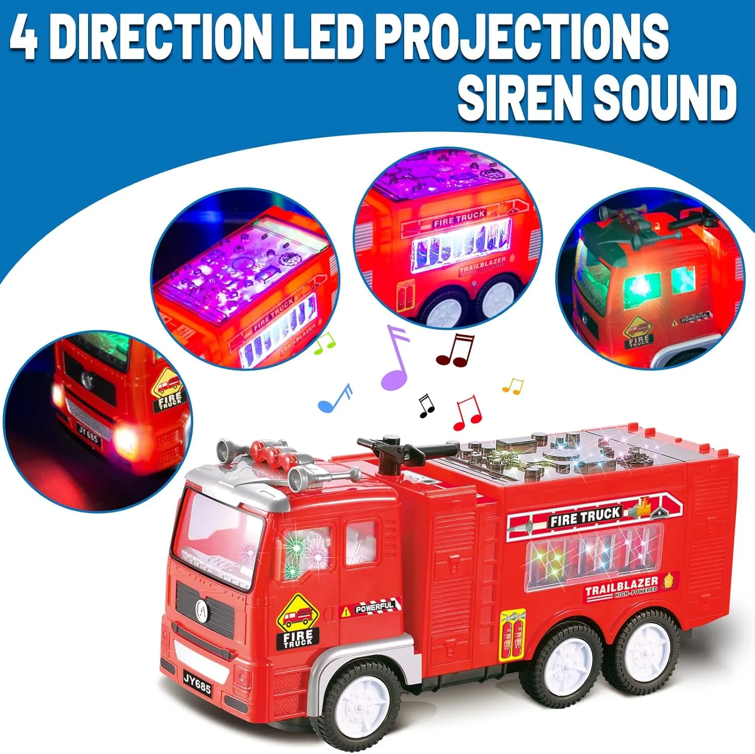4D Lights & Real Firetruck Siren Sound - Automatic Bump democracy remote successor perhaps Go Technology Large Fire Trucks for Toddlers 3-5, Toy Trucks for Toddlers Boys 3 4 5 Birthday Gifts, Kids' Play Truck with 