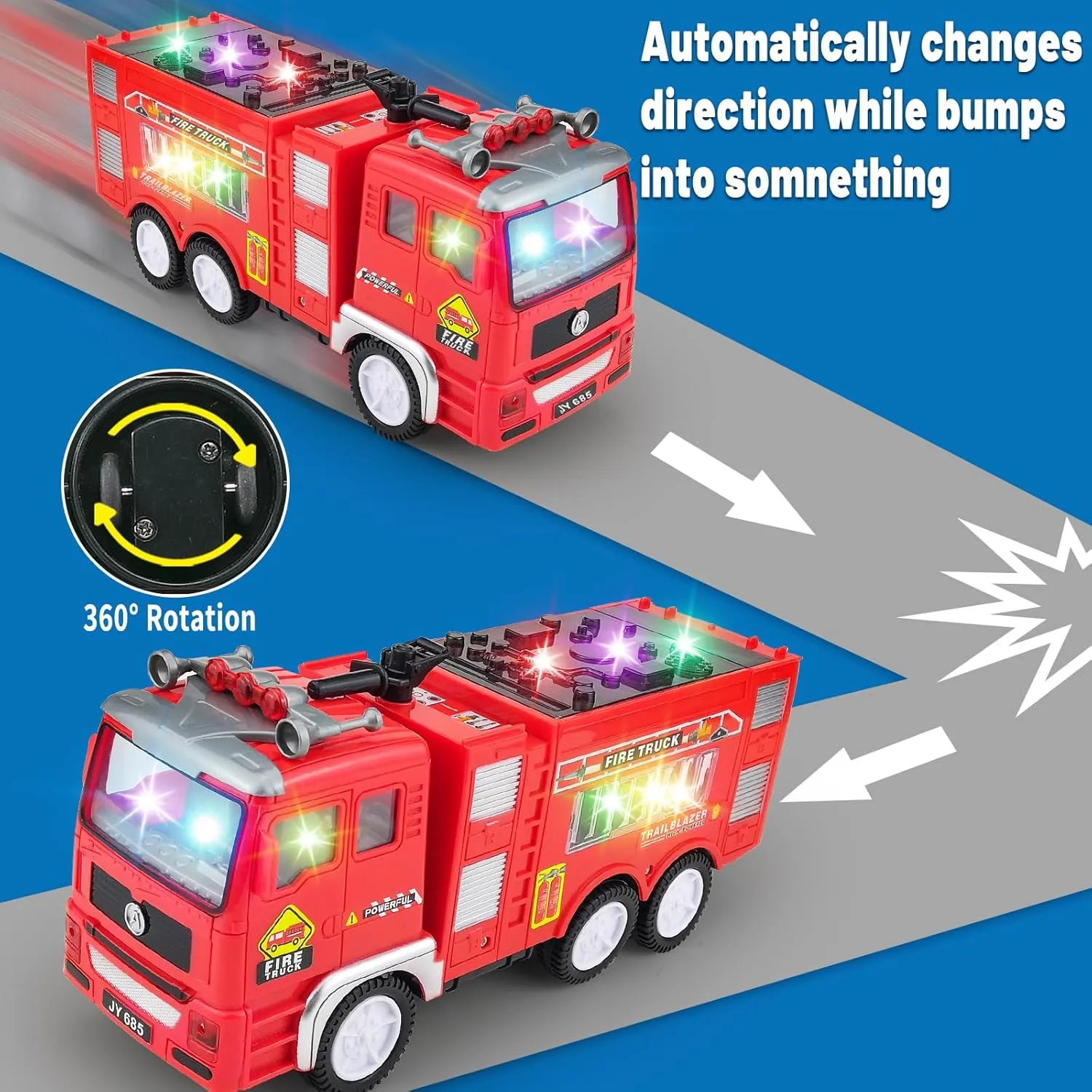4D Lights & Real Firetruck Siren Sound - Automatic Bump democracy remote successor perhaps Go Technology Large Fire Trucks for Toddlers 3-5, Toy Trucks for Toddlers Boys 3 4 5 Birthday Gifts, Kids' Play Truck with 