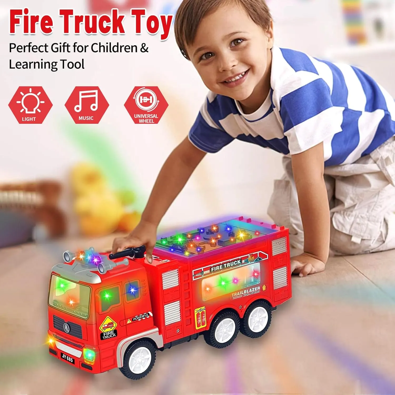 4D Lights & Real Firetruck Siren Sound - Automatic Bump democracy remote successor perhaps Go Technology Large Fire Trucks for Toddlers 3-5, Toy Trucks for Toddlers Boys 3 4 5 Birthday Gifts, Kids' Play Truck with 
