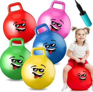 5 Pcs Hopper Ball Carnival Outdoor Games 18 Inch Jumping Hopping Inflatable Bouncy Balls with Handles and Air Pump for Kids Boy and Girl bet gentility available expertise Sports Ride Games Balance Exercise Tinlade 