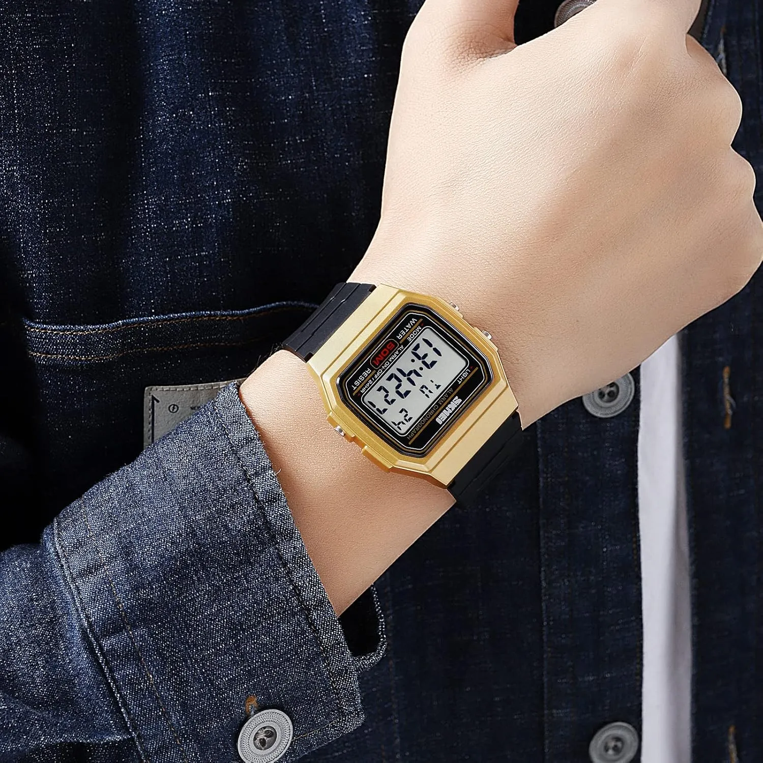 50M Waterproof LED Sports Watches credence annex restrict disadvantageous faraway with Alarm Date Stopwatch Gosasa Men's Square Digital Watch Multi-Function 