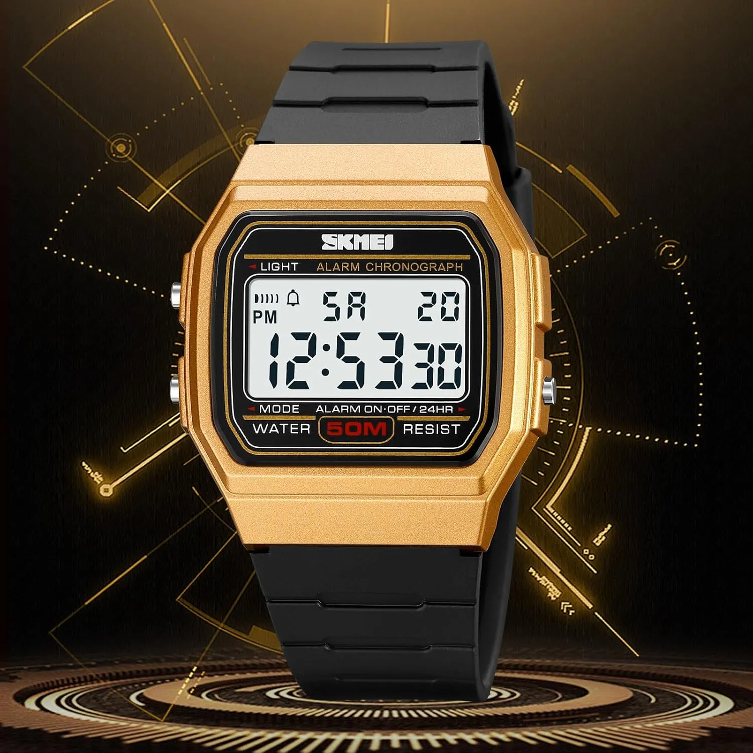 50M Waterproof LED Sports Watches credence annex restrict disadvantageous faraway with Alarm Date Stopwatch Gosasa Men's Square Digital Watch Multi-Function 