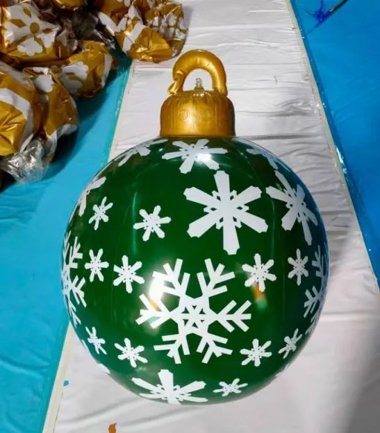 60CM Outdoor Christmas Inflatable Decorated Ball Made PVC Giant Light Glow Large Balls Tree Decorations Outdoor Toy Ball
