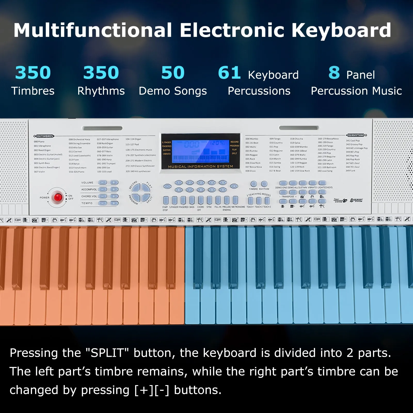 61-Key Electric Piano Keyboard for Beginner-White