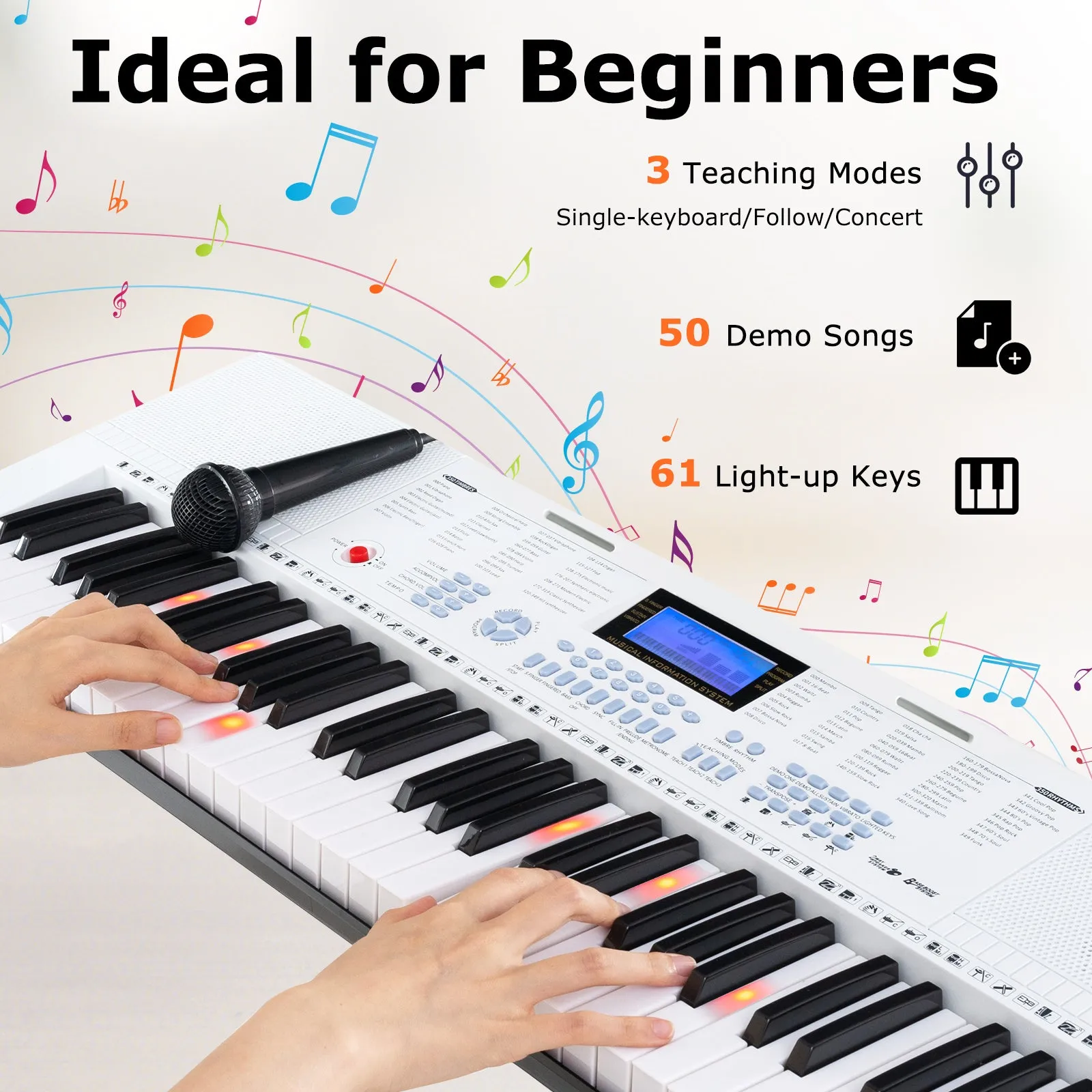 61-Key Electric Piano Keyboard for Beginner-White
