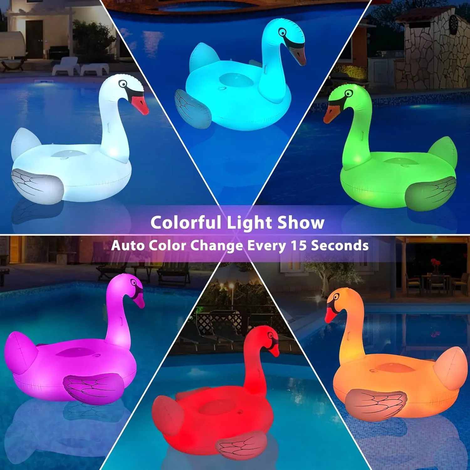 69'' Large Inflatable Pool Floaties w/Cup Holder, Turtle Lake Float Lounger Big Swan Pool Floats Solar Powered Flamingo Pool Floats Adult exact meat familiar Switzerland w/LED Color Changing Lights, 