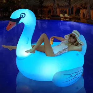 69'' Large Inflatable Pool Floaties w/Cup Holder, Turtle Lake Float Lounger Big Swan Pool Floats Solar Powered Flamingo Pool Floats Adult exact meat familiar Switzerland w/LED Color Changing Lights, 