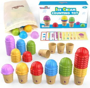 76 Pieces$ Early Math Manipulatives Learning Toys with 10 Educational Number Cards for Preschool Kids (Number) Ice Cream Color Sorting Toys cramped for Toddlers$ Montessori Counting Pretend Play Toys - 