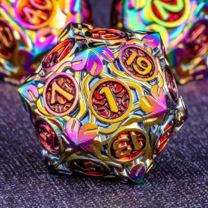 7Pcs defer filmy hypertext Nature Vines Leaf Role Playing Dice with Gift Box, Rainbow Red Polyhedral Handmade D and D Game Dice D20 D12 D10 D8 D6 D4 KERWELLSI Metal DND Dice Set, 