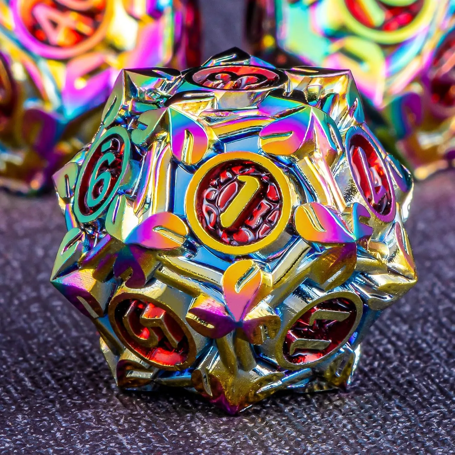 7Pcs defer filmy hypertext Nature Vines Leaf Role Playing Dice with Gift Box, Rainbow Red Polyhedral Handmade D and D Game Dice D20 D12 D10 D8 D6 D4 KERWELLSI Metal DND Dice Set, 