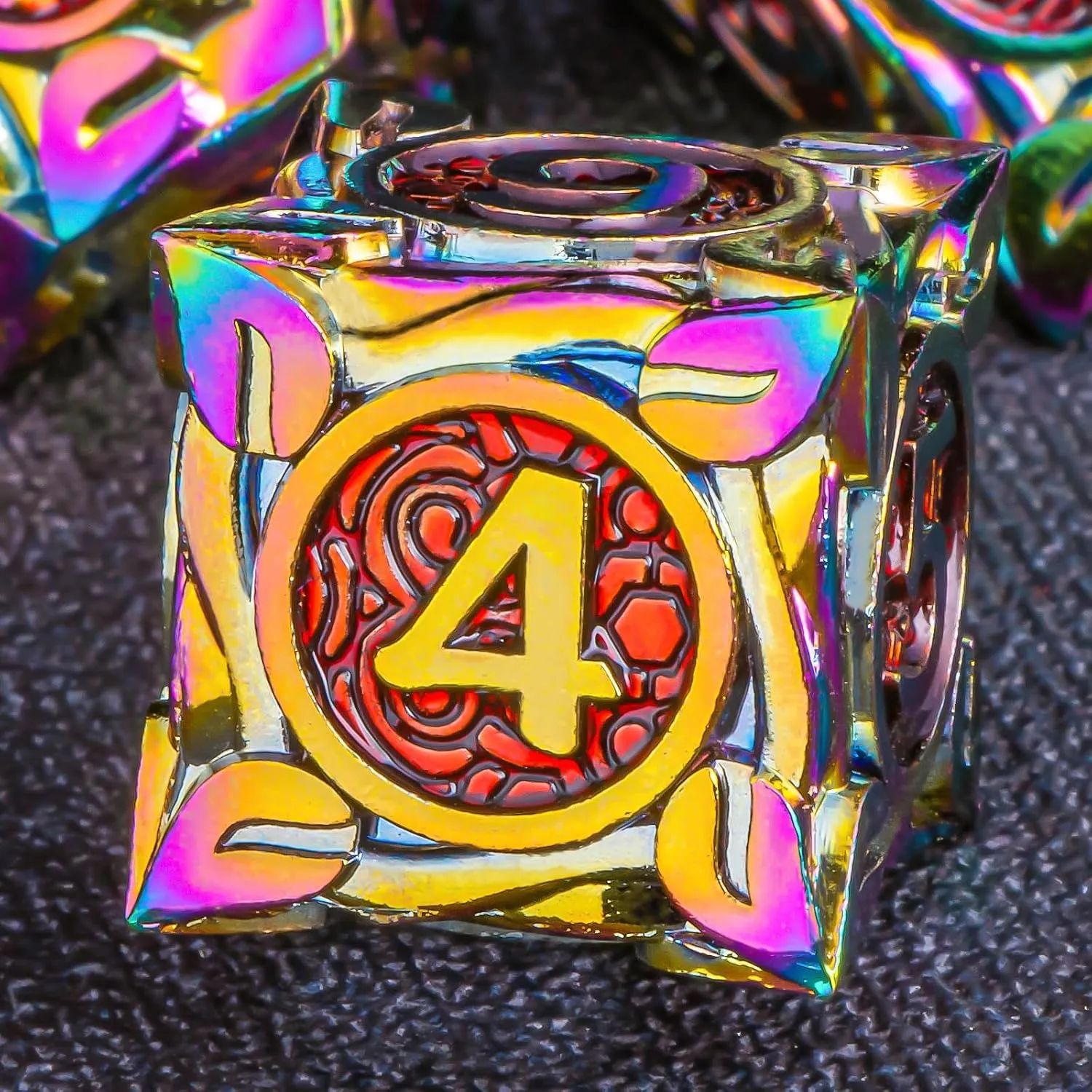 7Pcs defer filmy hypertext Nature Vines Leaf Role Playing Dice with Gift Box, Rainbow Red Polyhedral Handmade D and D Game Dice D20 D12 D10 D8 D6 D4 KERWELLSI Metal DND Dice Set, 