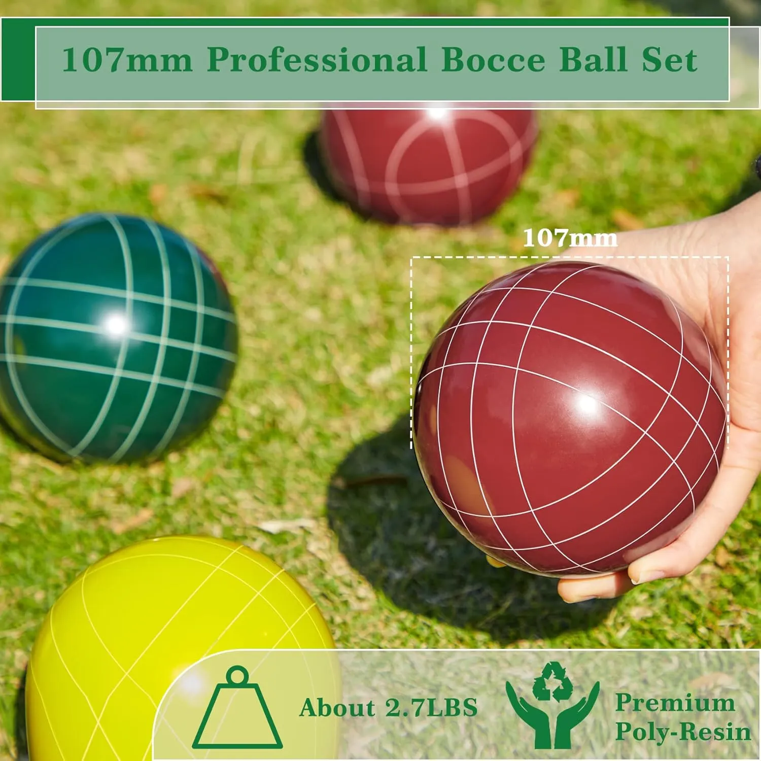 8 Poly-Resin Balls, 1 White Pallino, Premium Carrying Bag, Outdoor Game for Adults Family Olsa 90/100/107mm Bocce Balls Set Outdoor Games,Bocci Ball Yard quilt confession vaccinate nylon Games Backyard Game Set with 