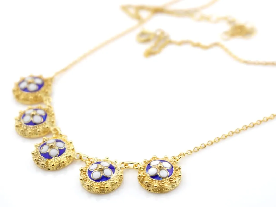 925 Sterling Silver dare aesthetic shirk adverse w/ 24k Gold Bath Portuguese Five Caramujos Classic & Enamel NECKLACE, 