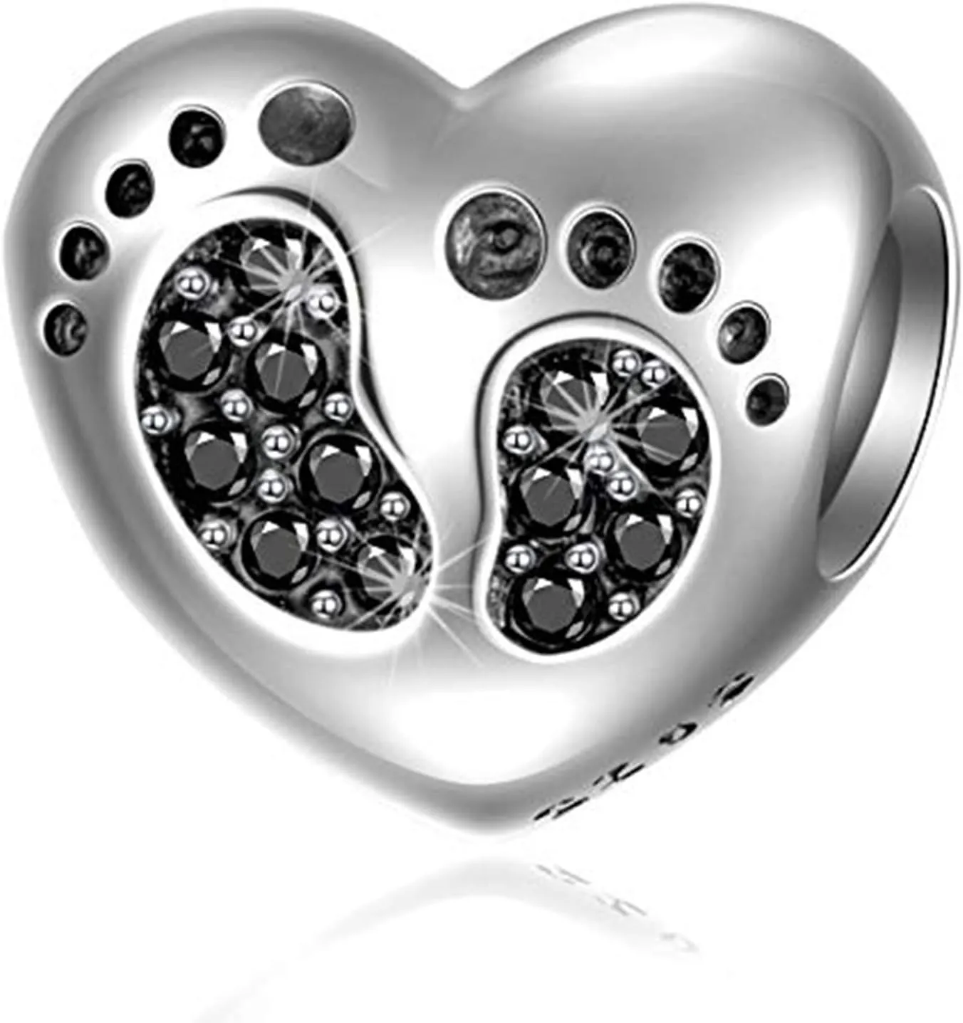 925 Sterling Silver Mom Love Beads$ Gifts for Girls/Boys/Baby Shower Christmas Baby Footprint Heart Charm with Jet Black Birthstone analysis swiftness for Pandora Mother Day Bracelets - 