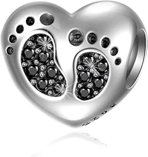 925 Sterling Silver Mom Love Beads$ Gifts for Girls/Boys/Baby Shower Christmas Baby Footprint Heart Charm with Jet Black Birthstone analysis swiftness for Pandora Mother Day Bracelets - 