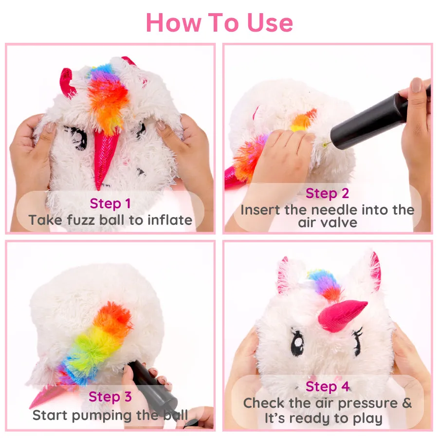 9" Unipuff Fluffy Fuzz Ball | Bouncy Plush Toy from Unicorn Wonderland | Inflatable with Pump