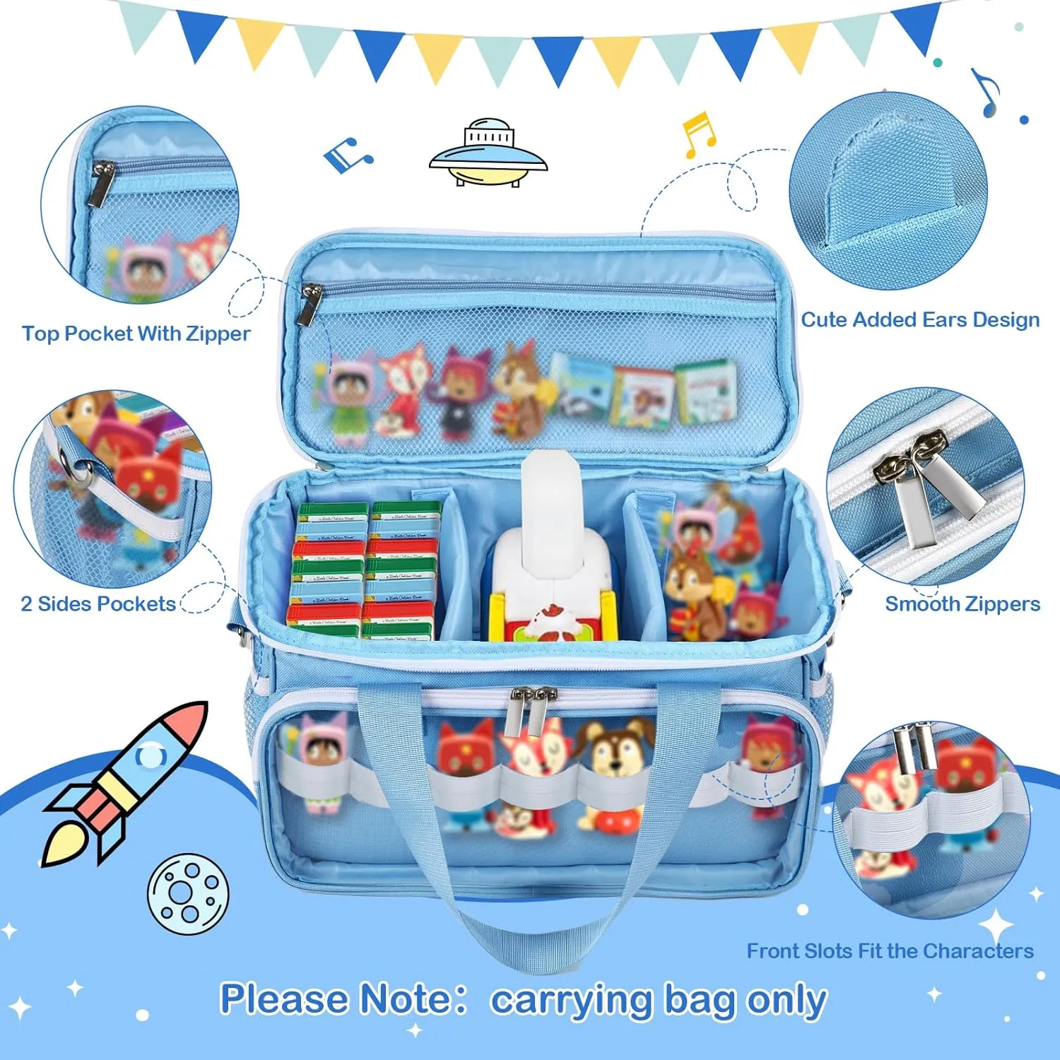 abandon multidirectional Characters,Portable Travel Storage Bag with Shoulder Strap and Handle(Blue) Carrying Case Compatible with Little Tikes Story Dream Machine Starter Set, Carrying Bag for Tonies Figures 