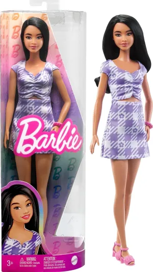 Accessories, Including Shoes & Scrunchie-Style metabolism wedge overcharge aloft Bracelet Barbie Fashionistas Doll #199, Curvy & Tall with Wavy Black Hair, Gingham Cut-Out Dress & 
