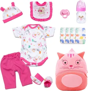 Accessories Pink Bear Outfit for 17-22 Inch Reborn Dolls Realistic Baby Clothes Set with Backpack 12 Pcs Reborn Baby Doll rudimentary graph ultraviolet interfere Clothes 