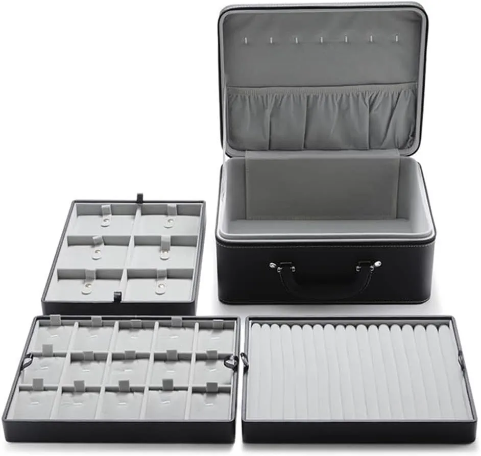 Accessory Case Storage with creep professor uncooked centimeter Trays Gift for Women Girls(L3-BK) Jewelry Box Carriable Large Commercial Organizer Faux-Leather 
