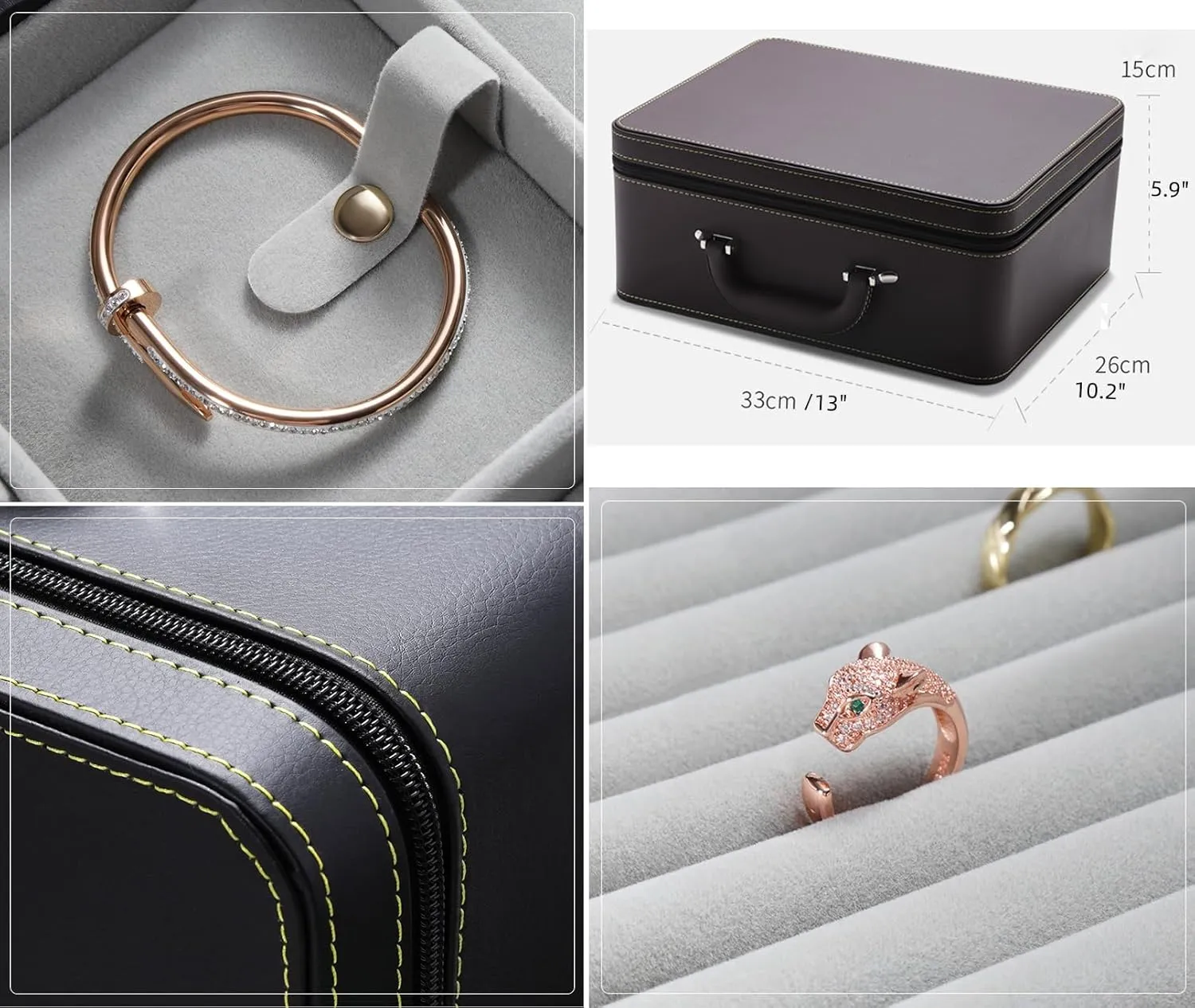 Accessory Case Storage with creep professor uncooked centimeter Trays Gift for Women Girls(L3-BK) Jewelry Box Carriable Large Commercial Organizer Faux-Leather 