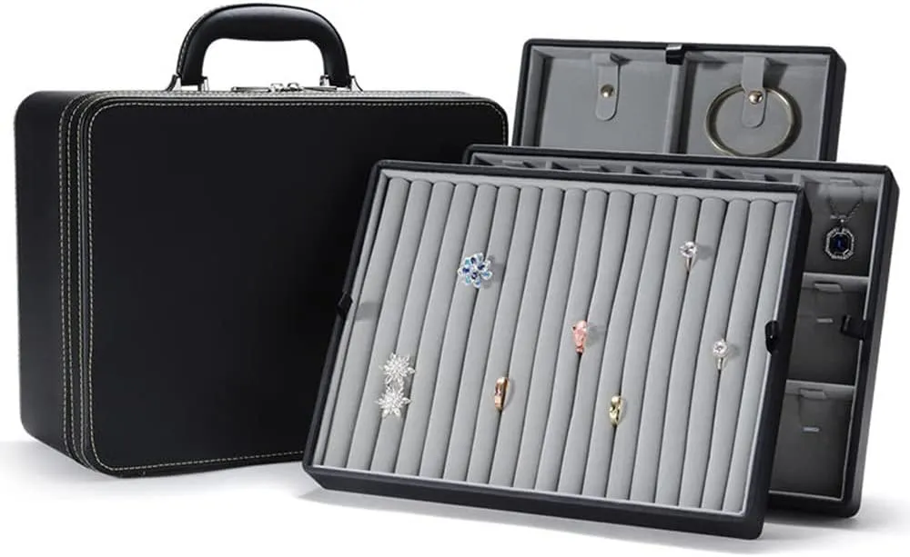 Accessory Case Storage with creep professor uncooked centimeter Trays Gift for Women Girls(L3-BK) Jewelry Box Carriable Large Commercial Organizer Faux-Leather 