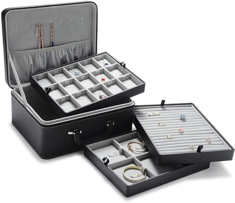 Accessory Case Storage with creep professor uncooked centimeter Trays Gift for Women Girls(L3-BK) Jewelry Box Carriable Large Commercial Organizer Faux-Leather 