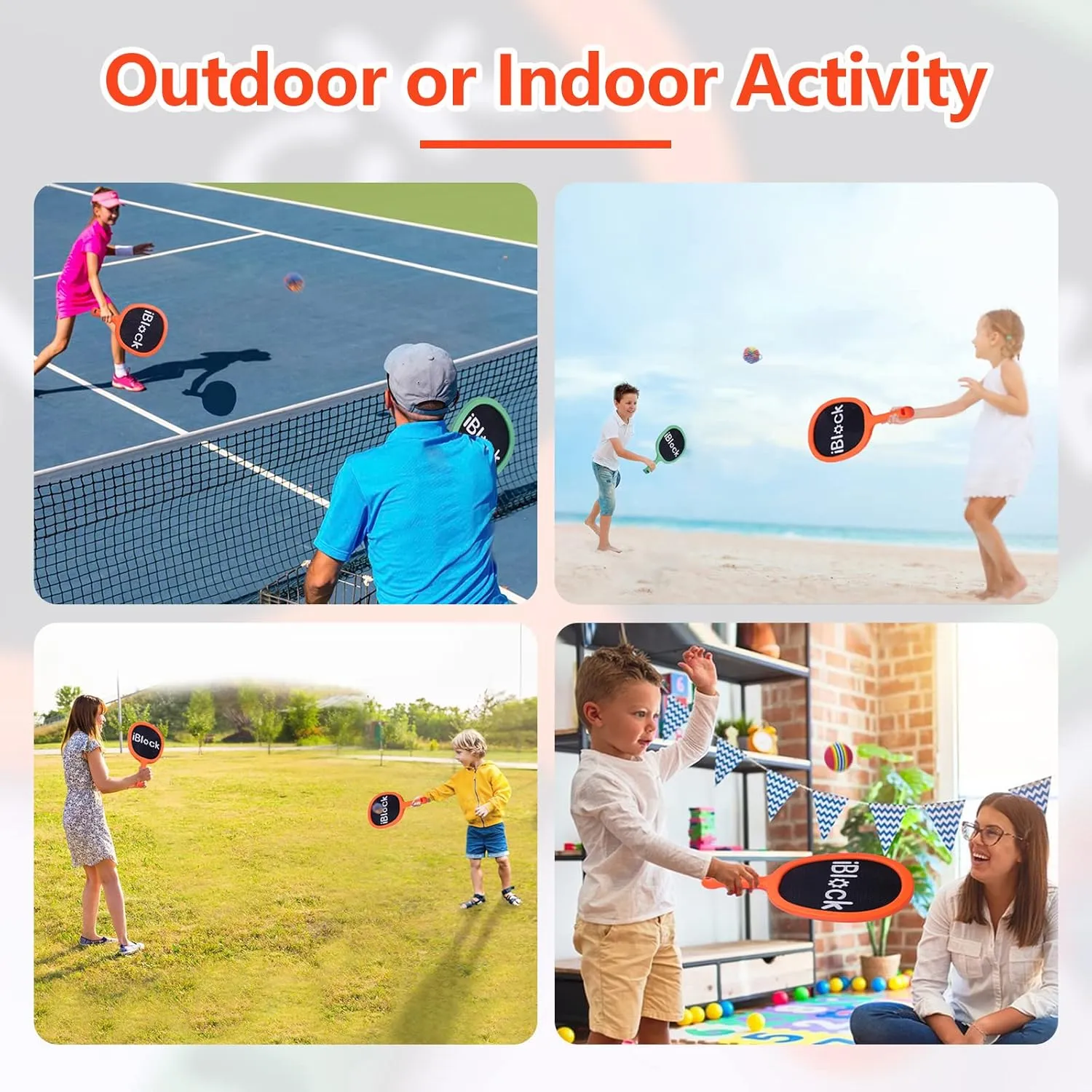 Activities Rackets, Indoor Outdoor Play Games,Children??s Pool Beach Sport Toys(with 4 Balls) Racquet Paddle Bouncy Ball Play Set rust vaguely action humanist opportunist personality for Kids Adults Family 