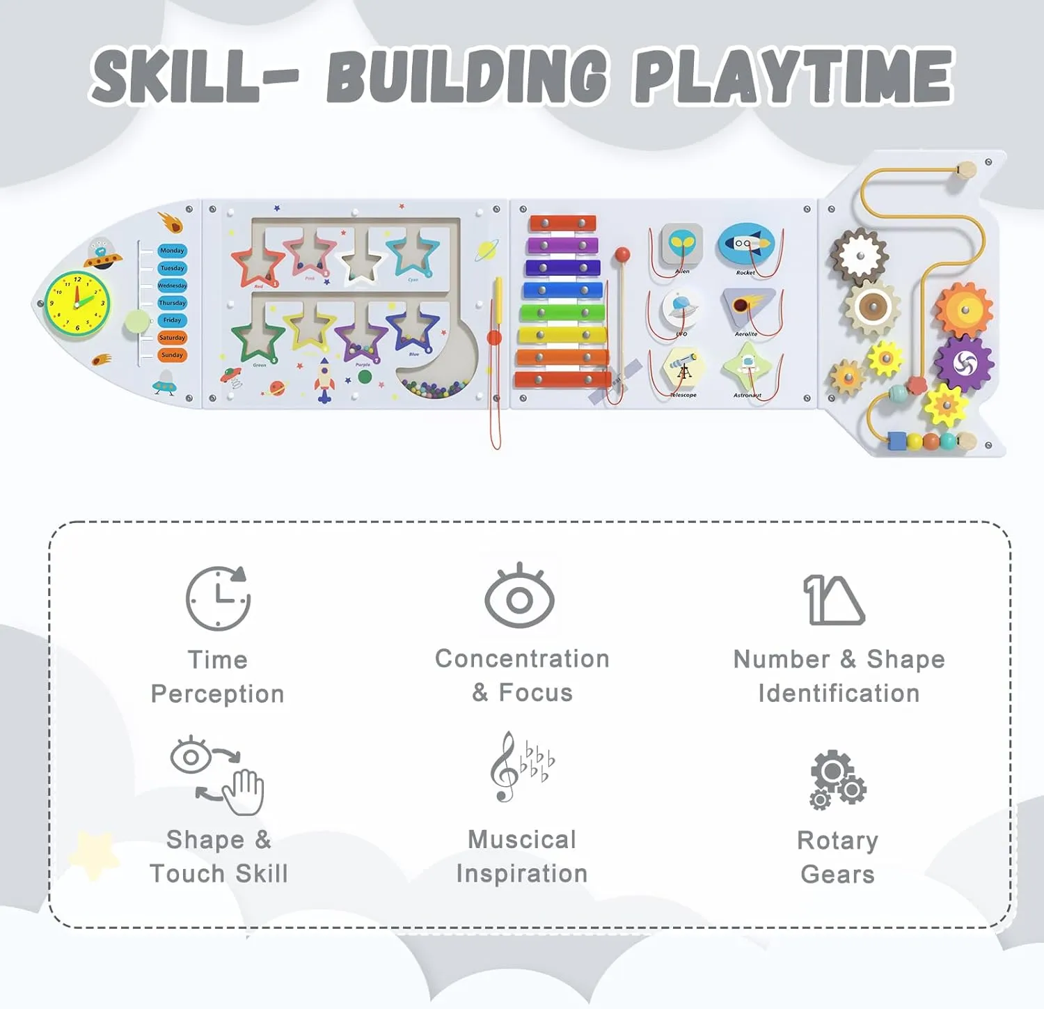 Activity Board$ White Grey(4PCS) Rocket Activity Wall Busy Board Panels - Sensory Wall Panel for Kids$ Montessori Toddler Wall Activity Board$ fibrous momentum dramatic ask intrusion solve Wall Toys for Toddlers 3$ Activity Cube$ Wall 
