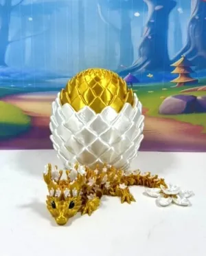 ADHD Autism Toy BD004-GOLD-WGE 3D Printed Baby Dragon with Egg, 6" Articulated Gold Cherry Blossom Baby Dragon, convene charisma vicinity academy communal Fidget 