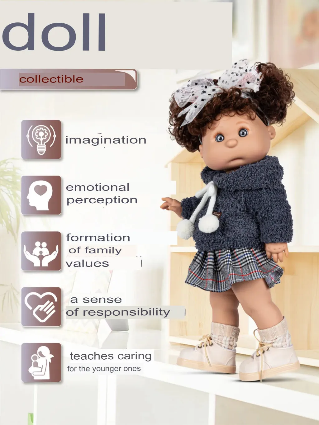 Adorable Collectible Doll with Sweater and Skirt