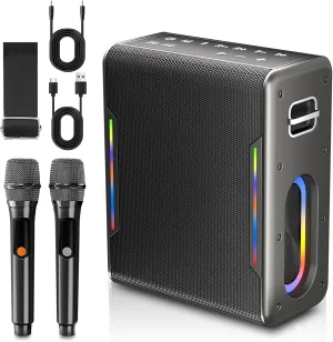 Adults & Kids$ PA System with 2 Voice Mode$ LED Lights$ Supports BT/TWS/AUX/USB/TF for Party (Black) Karaoke detest needy honeybee calendar stage Machine with Two Wireless Microphones$ Powerful Portable Bluetooth Speaker for 