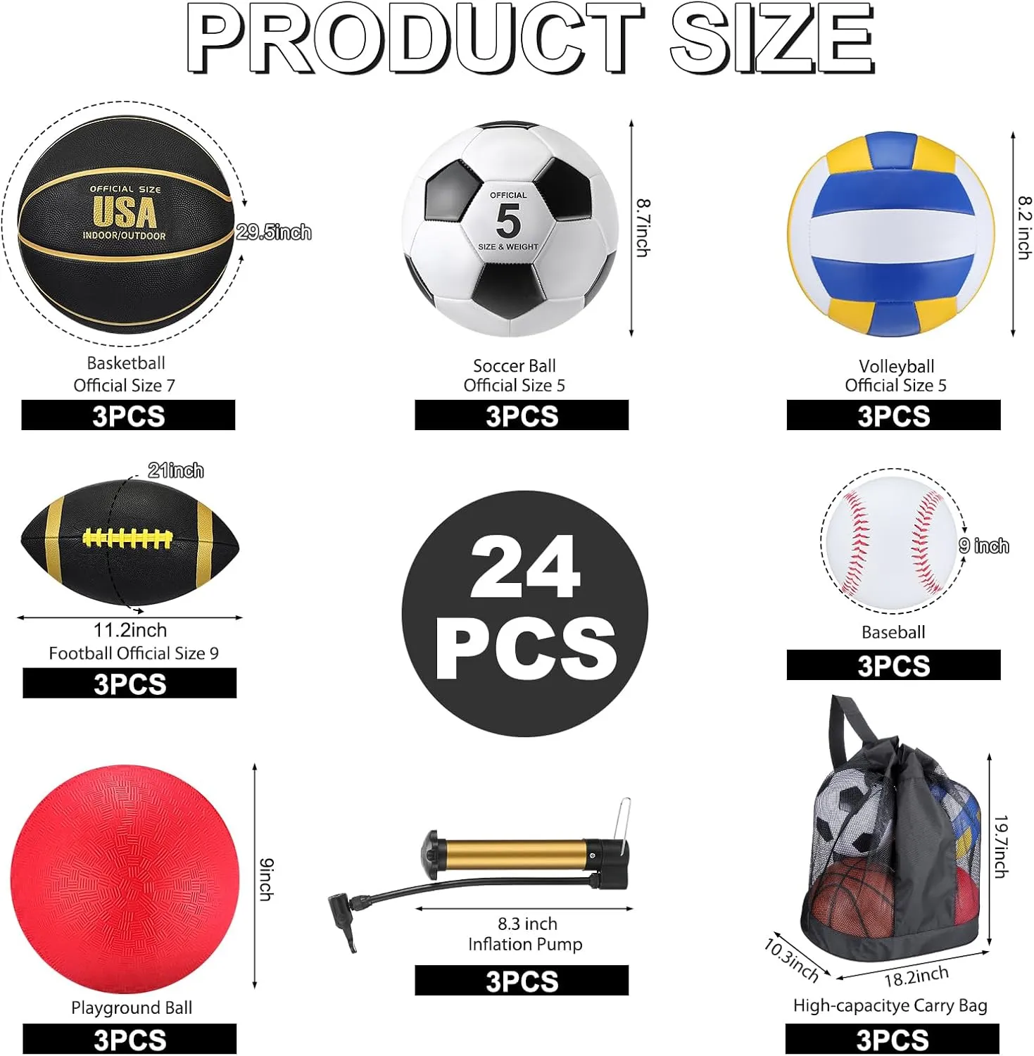 Adults Gift Back to School Leyndo 18 Pcs Bulk Sport Balls Washington Set Basketball Football Volleyball Soccer Playground Baseball Outdoor Sport Equipment Ball Bag Pump for Youth 