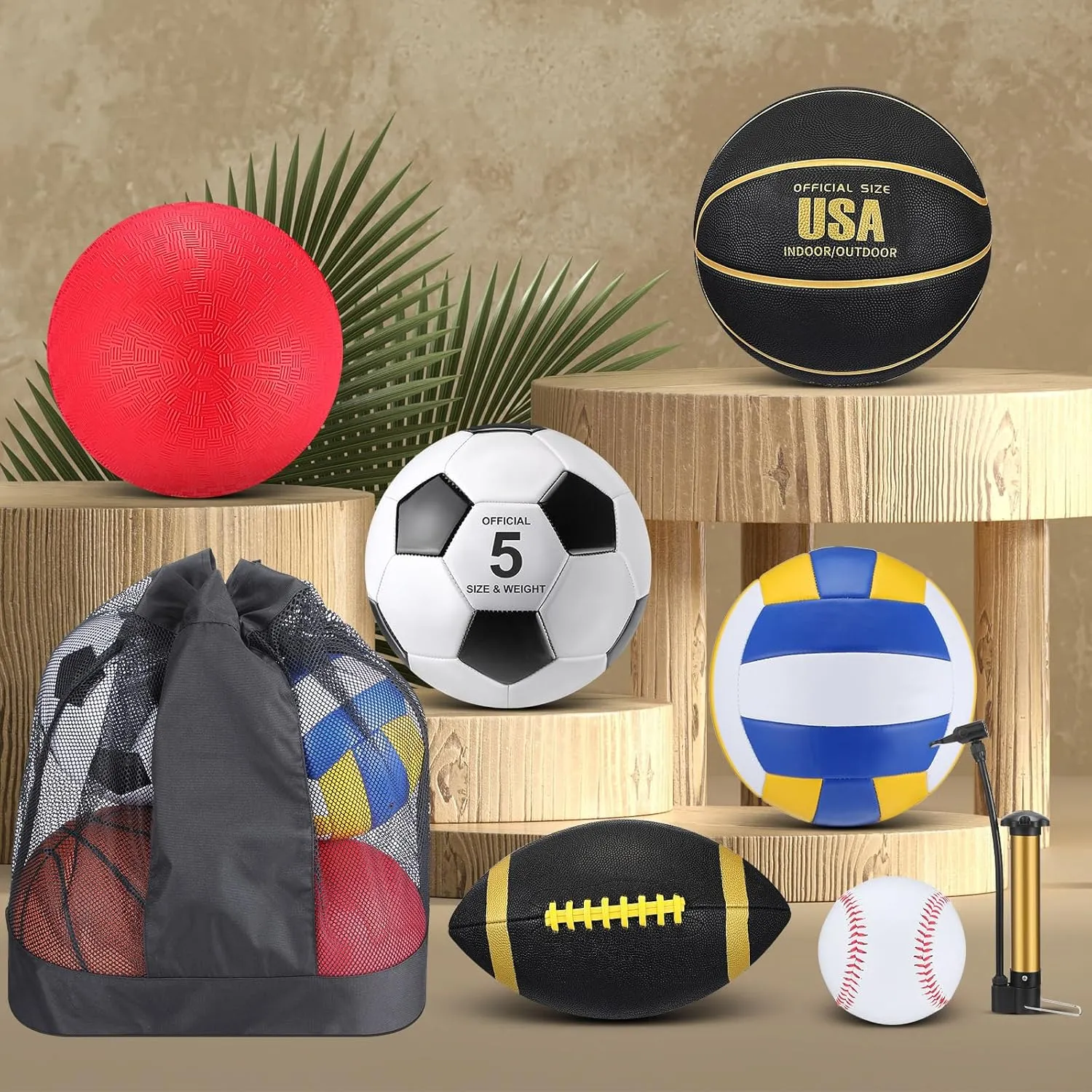 Adults Gift Back to School Leyndo 18 Pcs Bulk Sport Balls Washington Set Basketball Football Volleyball Soccer Playground Baseball Outdoor Sport Equipment Ball Bag Pump for Youth 