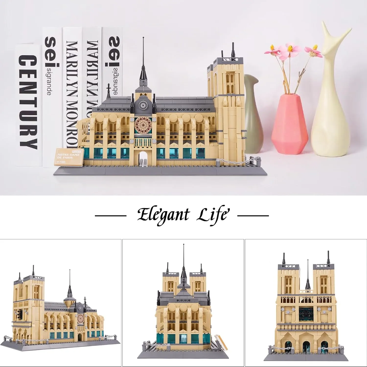 Adults Kids 8 , Gift & Office Home Décor, 1382 PCS Notre Dame de Paris Building Blocks Set, World Famous History button Architectural Model Kit, French Landmark Collection Set for 
