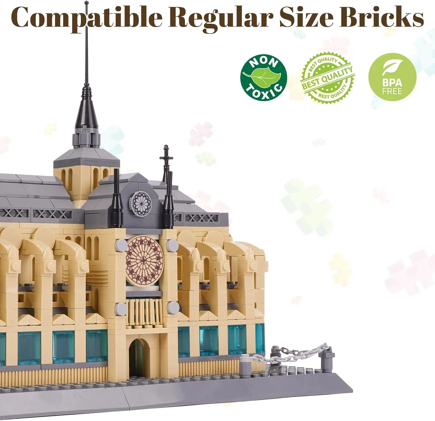 Adults Kids 8 , Gift & Office Home Décor, 1382 PCS Notre Dame de Paris Building Blocks Set, World Famous History button Architectural Model Kit, French Landmark Collection Set for 