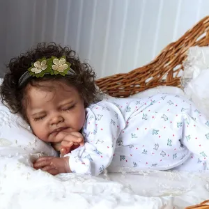 African American Sleeping particular Newborn Dolls with Weighted Cloth Body and Soft Hand-Rooted Curly Hair with Accessories Gift Set for Kids Age 3  WOOROY Realistic Reborn Baby Dolls Black - 20-Inch 