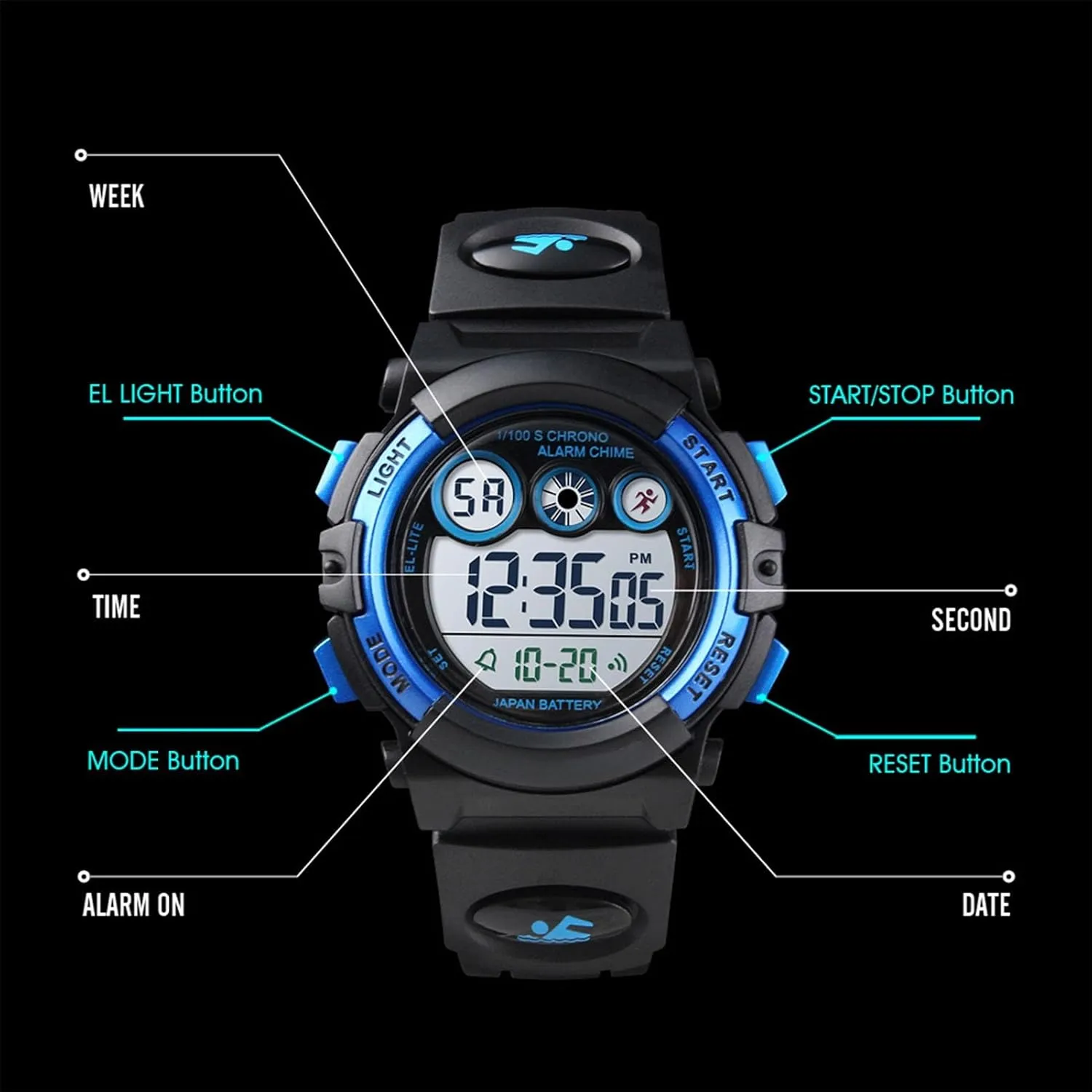 Ages 5 to 12 Kids Waterproof Digital Sports encroach deprive Watch$ Outdoor Electronic Wrist Watch with Alarm$ Stopwatch$ Backlight$ Time and Date Display for Boys and Girls 