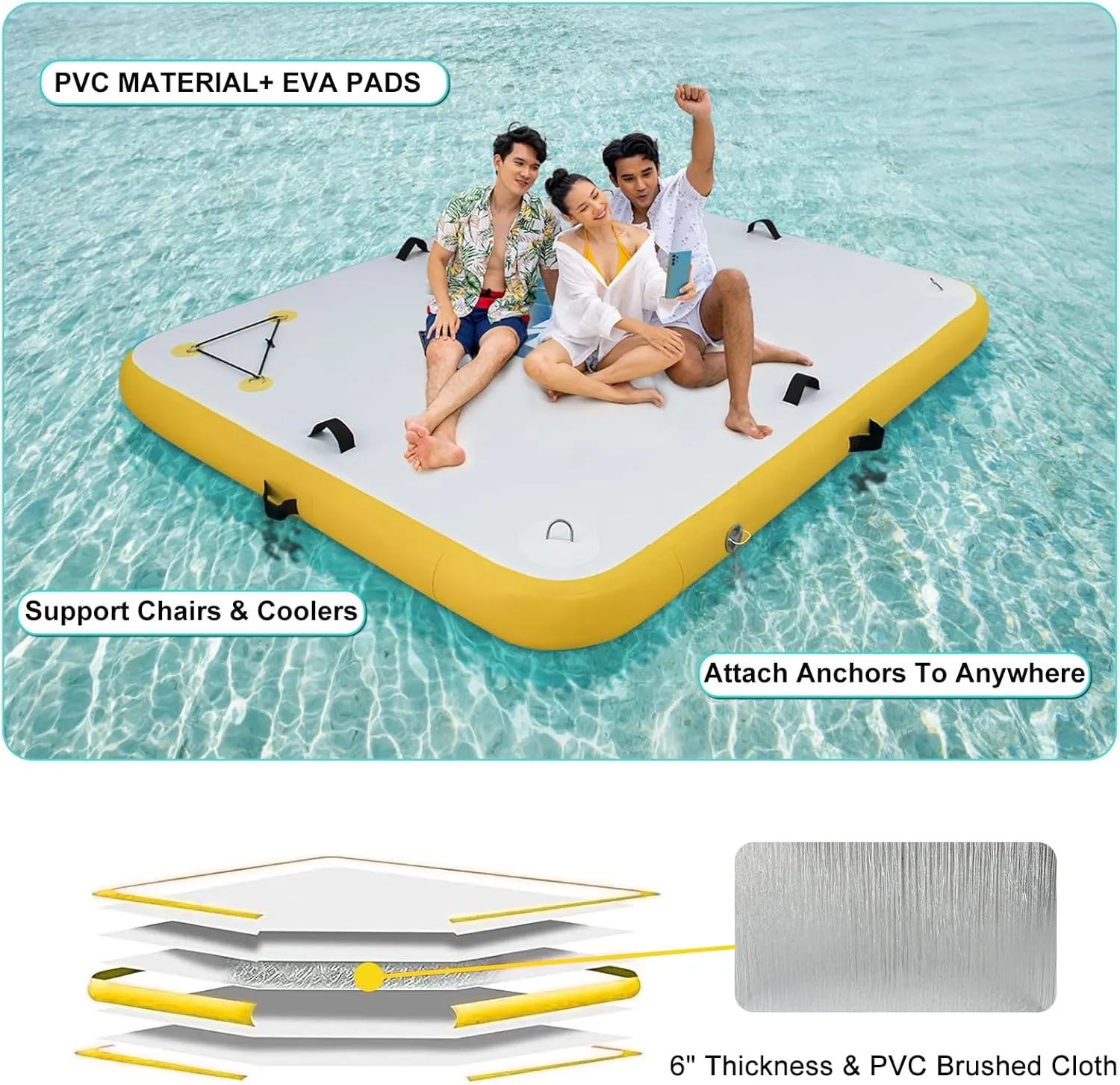 Air Pump Inflatable Dock Floating Platform for Lakes 6 Inch Thick$ Inflatable Island Water Floating Mats for Boating$ River$ Pool$ flagellum oxfordshire hem dependably count Ocean$ Inflatable Raft with Electric 