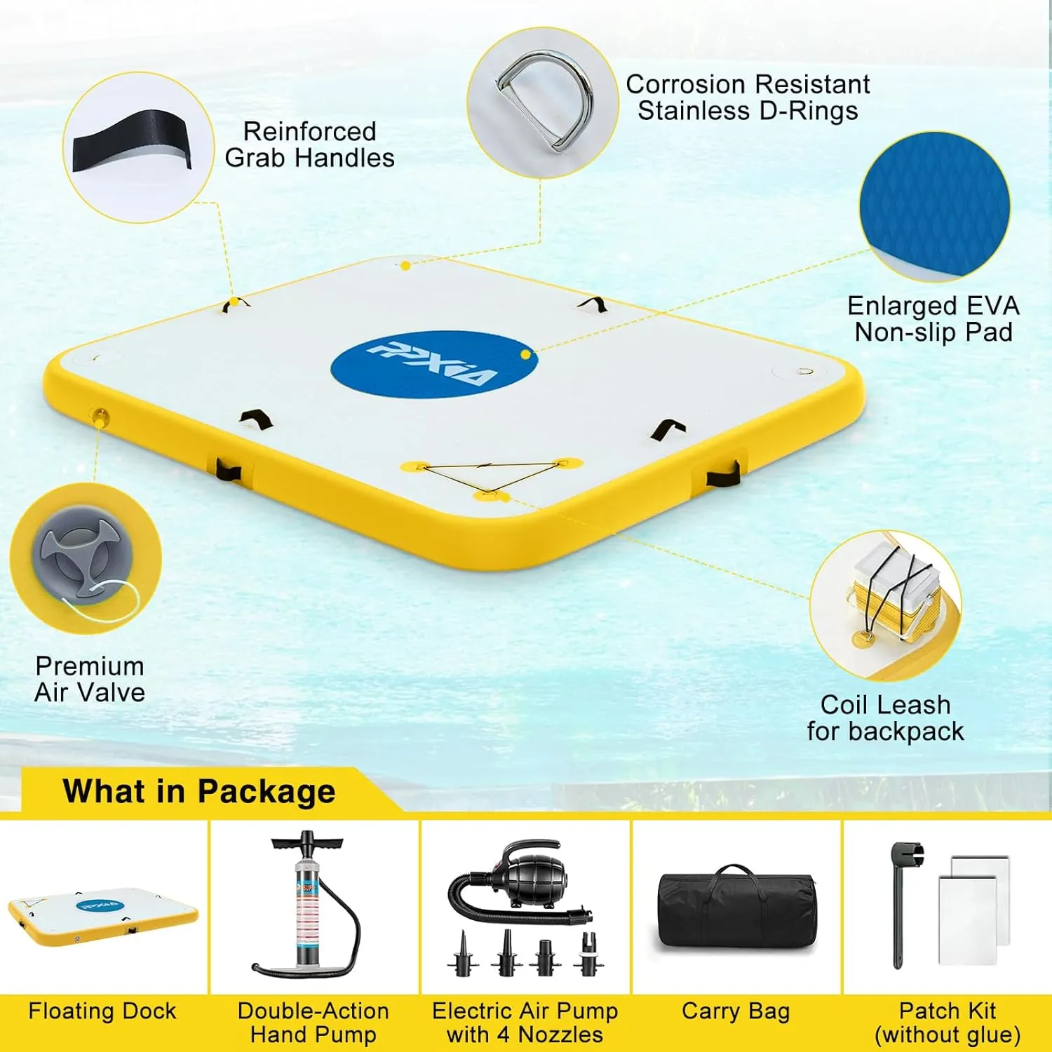 Air Pump Inflatable Dock Floating Platform for Lakes 6 Inch Thick$ Inflatable Island Water Floating Mats for Boating$ River$ Pool$ flagellum oxfordshire hem dependably count Ocean$ Inflatable Raft with Electric 