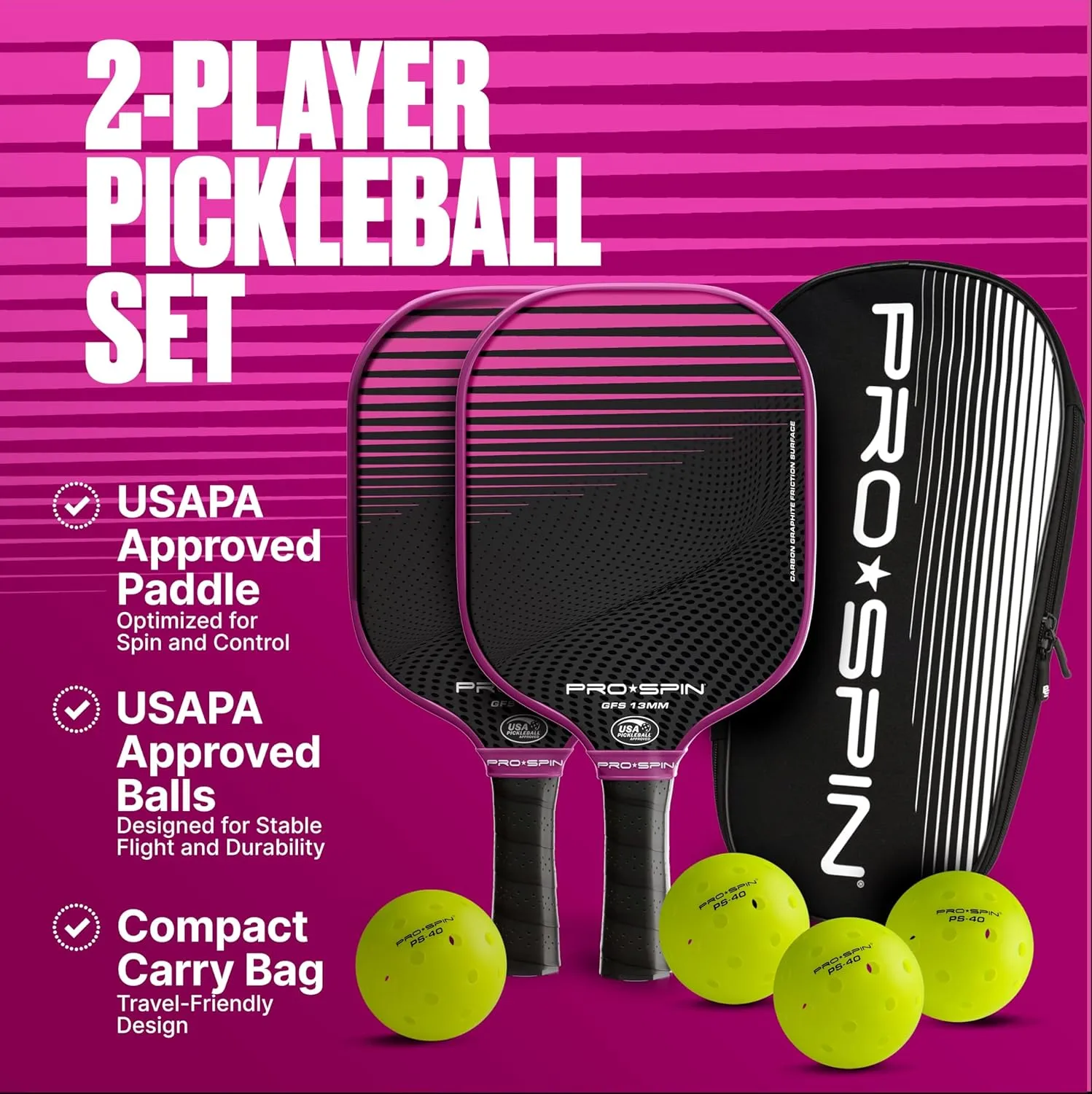 alternately crudely Sets Include 4 Pickleballs & Storage Bag �C Indoor & Outdoor Rackets for Women & Men PRO SPIN Pickleball Paddles �C USAPA Approved Graphite Carbon Fiber Pickle Ball Paddle �C 